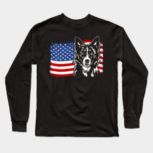 Proud Border Collie American Flag patriotic dog Long Sleeve T-Shirt